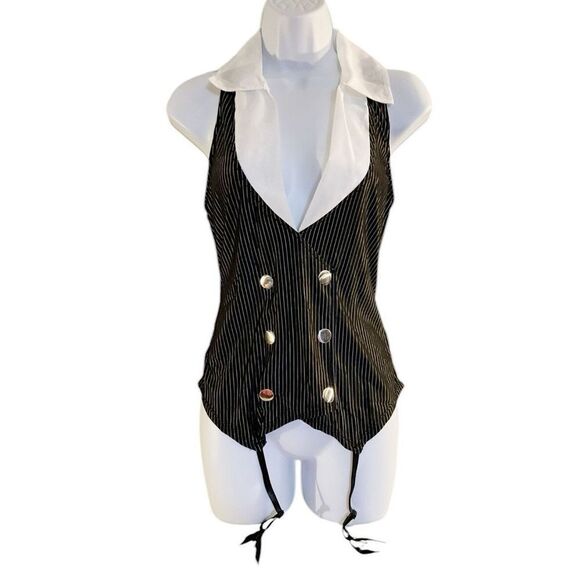 Dreamgirl Working Late Role Play Pinstripes Bustier Set One Size - Picture 7 of 7